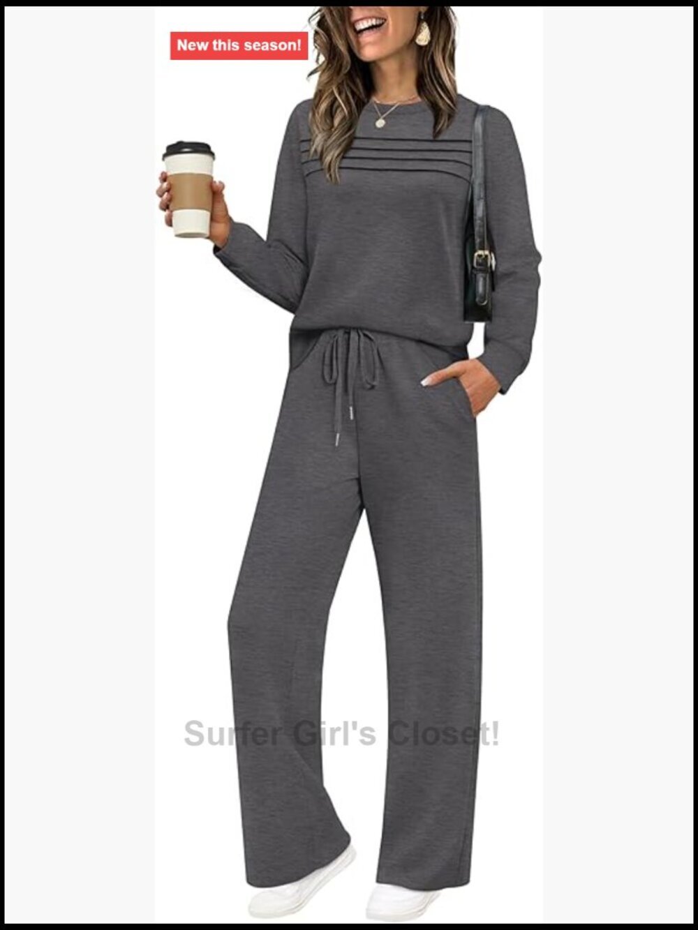 2 Piece Sweatsuit Set Long Sleeve Crewneck Tops Wide Leg Sweatpants Tracksuit